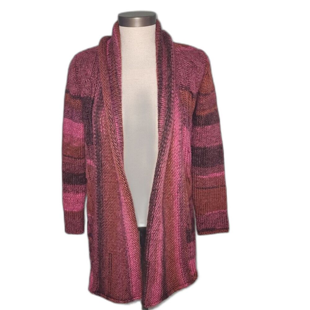 Anthropologie Iperico Maroon Pink Cable Knit Wool Blend Cardigan Sweater Size S
